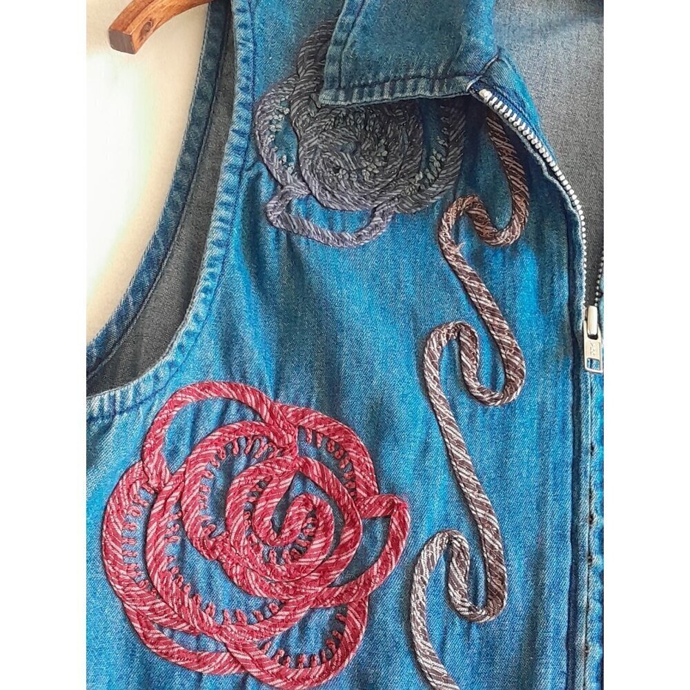 VTG Bobbie Brooks Denim Vest Soutache Embroidered Cowgirl Sleeveless 4/6 - Picture 2 of 6
